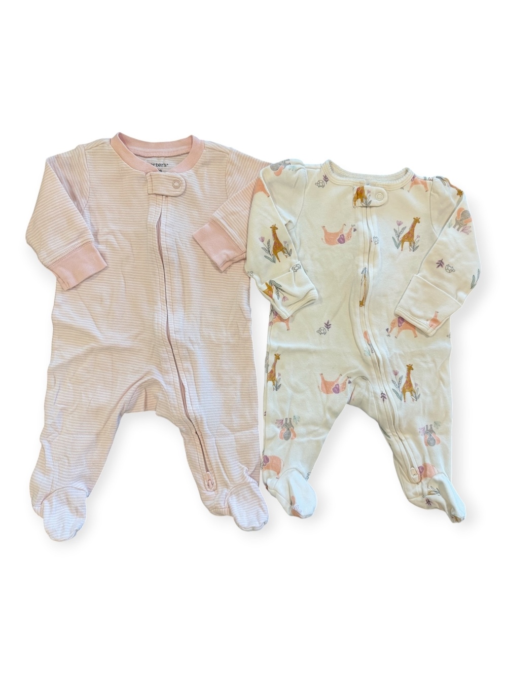 Carter's Baby 3M Footed Pajamas 2-Pack with Animal Print and Pink Stripes